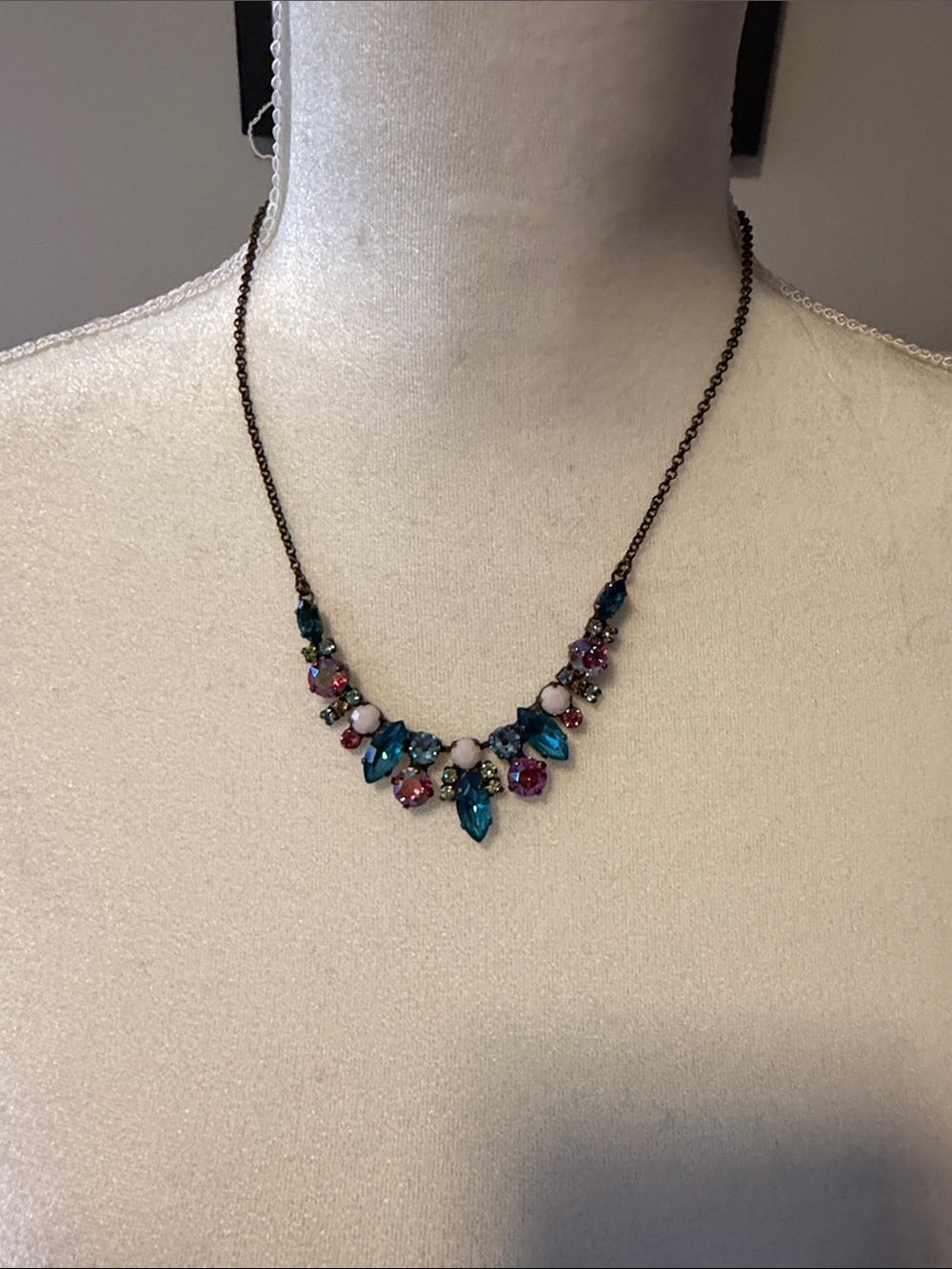 Sorrelli Teal and Pink Multistone Crystal Necklace - Picture 2 of 7